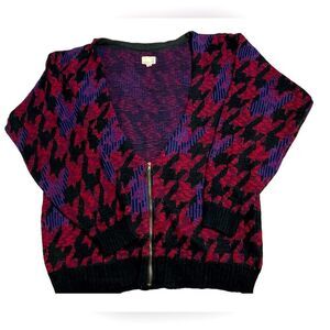 Urban Renewal Vintage 90s Houndstooth Cardigan Sweater Size Medium Dark Academia